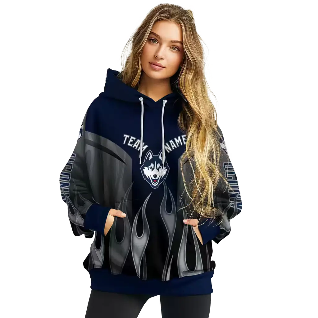 customized uconn huskies flame design blue hoodie high quality customized uconn huskies flame design blue hoodie high quality