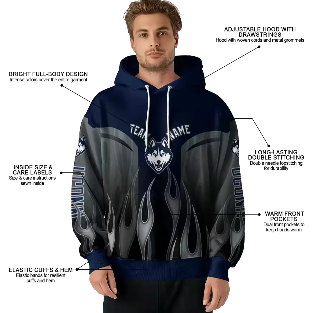 customized uconn huskies flame design blue hoodie latest model customized uconn huskies flame design blue hoodie latest model