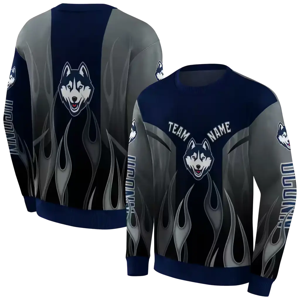 customized uconn huskies flame design blue hoodie premium grade customized uconn huskies flame design blue hoodie premium grade