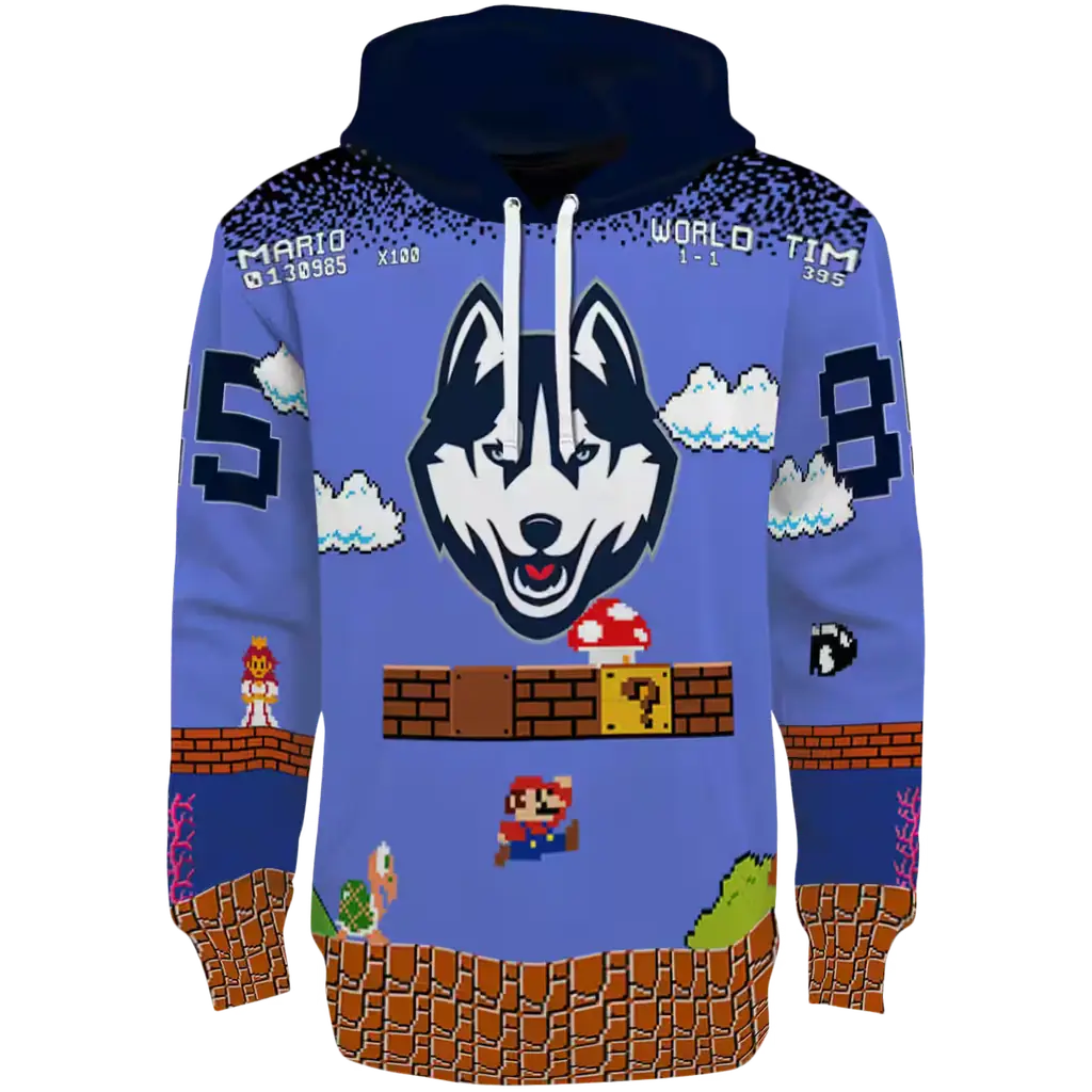 customized uconn huskies mario blue black hoodie best selling customized uconn huskies mario blue black hoodie best selling