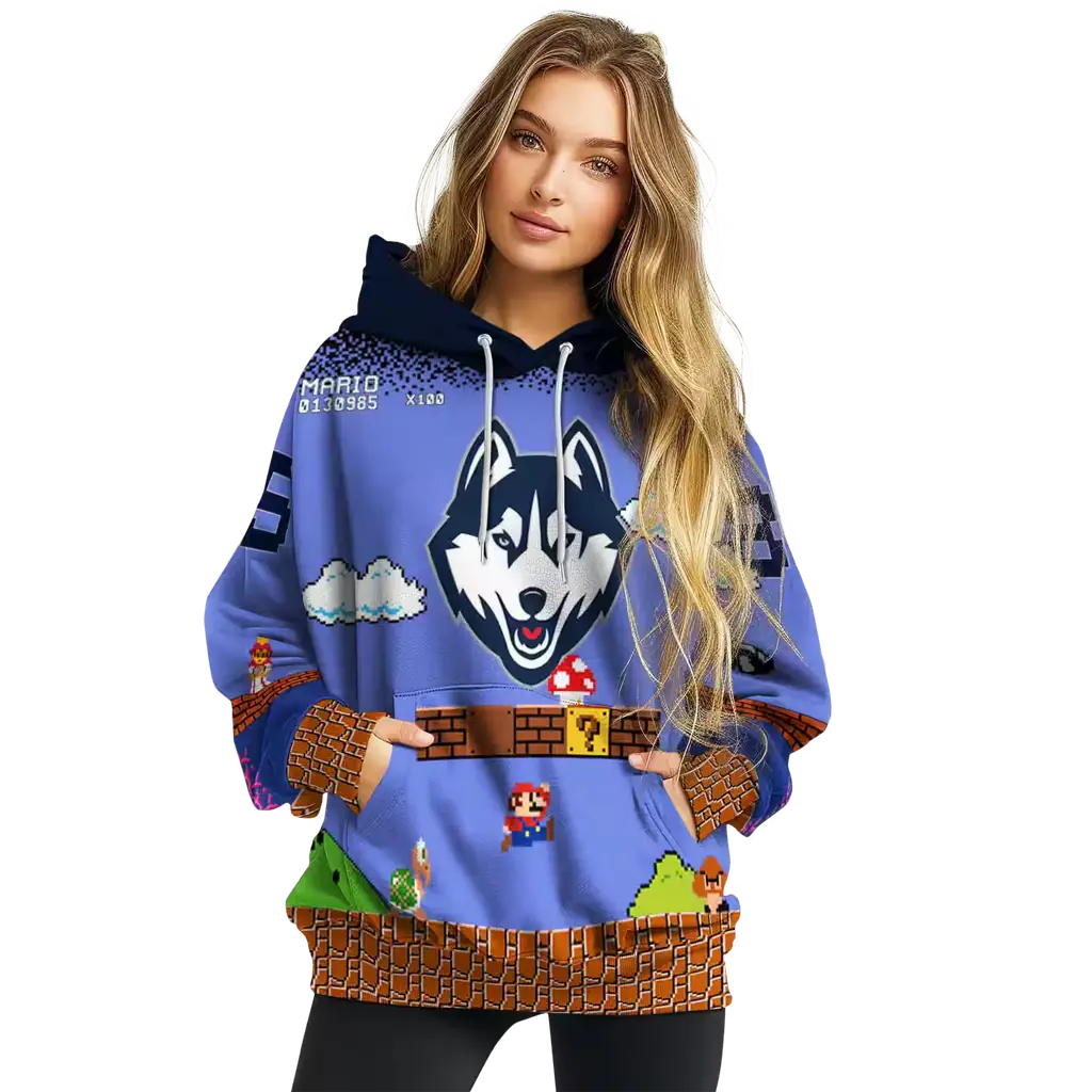 customized uconn huskies mario blue black hoodie high quality customized uconn huskies mario blue black hoodie high quality