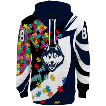 customized uconn huskies puzzle pieces blue hoodie best selling