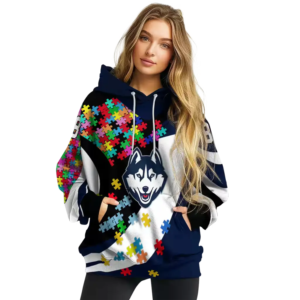 customized uconn huskies puzzle pieces blue hoodie high quality customized uconn huskies puzzle pieces blue hoodie high quality