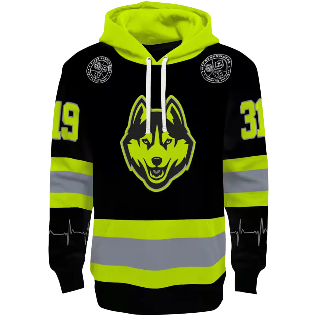 customized uconn huskies safety motif black neon green hoodie best selling customized uconn huskies safety motif black neon green hoodie best selling