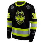 customized uconn huskies safety motif black neon green hoodie best selling