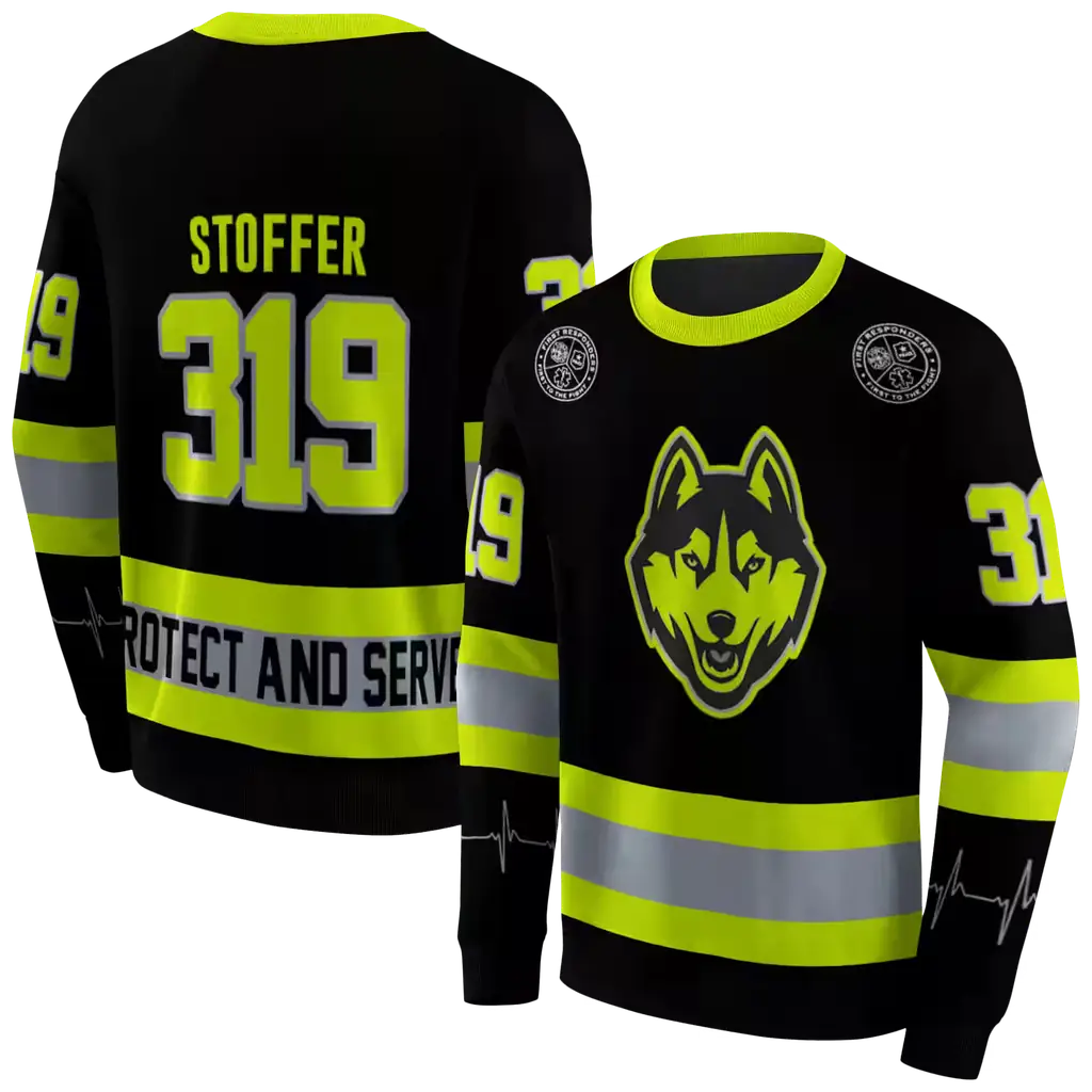 customized uconn huskies safety motif black neon green hoodie premium grade customized uconn huskies safety motif black neon green hoodie premium grade