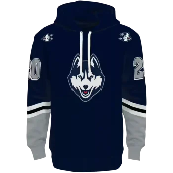 customized uconn huskies striped sleeves blue hoodie best selling