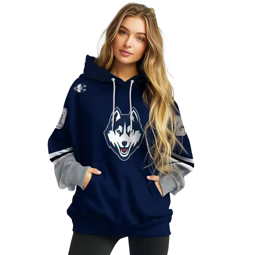 customized uconn huskies striped sleeves blue hoodie high quality customized uconn huskies striped sleeves blue hoodie high quality