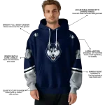 customized uconn huskies striped sleeves blue hoodie best selling