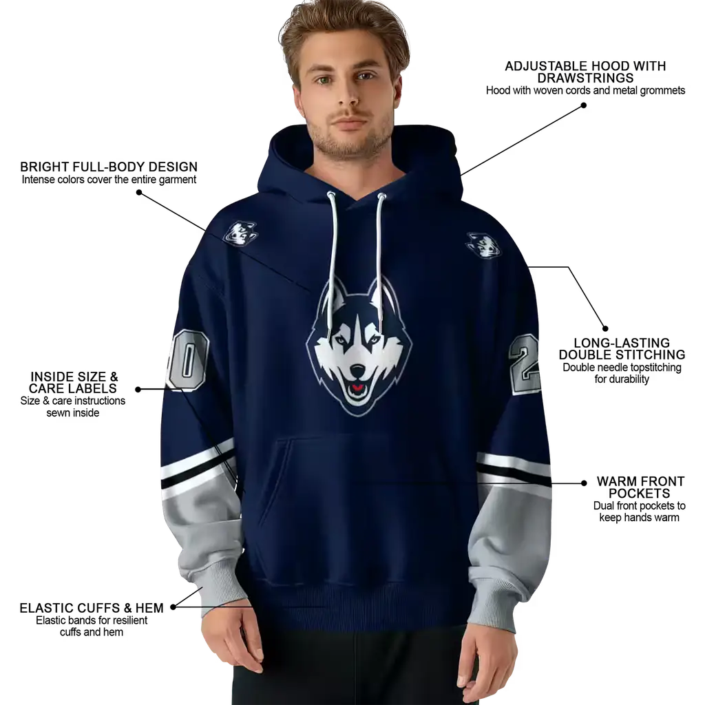 customized uconn huskies striped sleeves blue hoodie latest model customized uconn huskies striped sleeves blue hoodie latest model