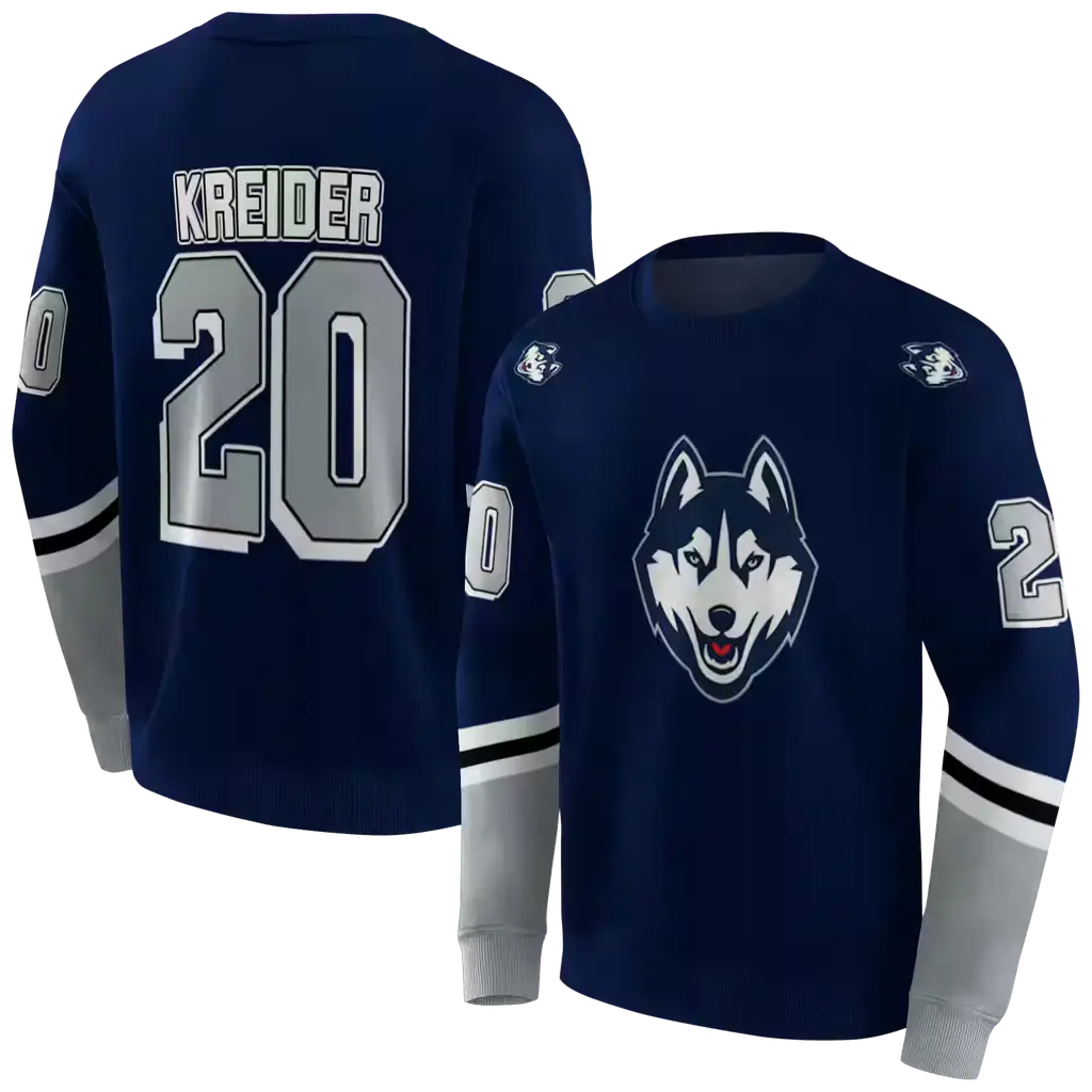 customized uconn huskies striped sleeves blue hoodie premium grade customized uconn huskies striped sleeves blue hoodie premium grade