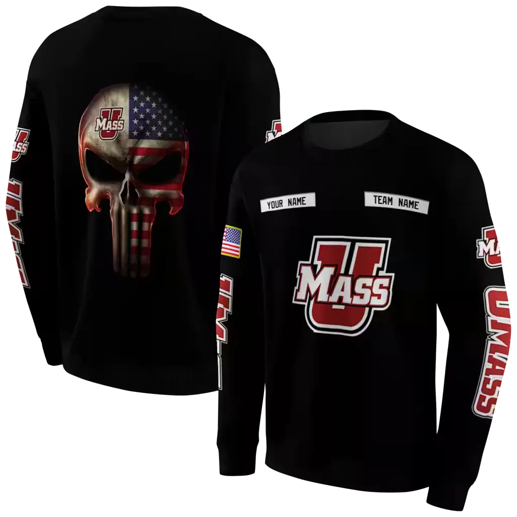 customized umass minutemen punisher skull black hoodie premium grade customized umass minutemen punisher skull black hoodie premium grade