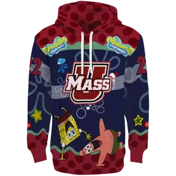 customized umass minutemen spongebob patrick star red navy hoodie best selling