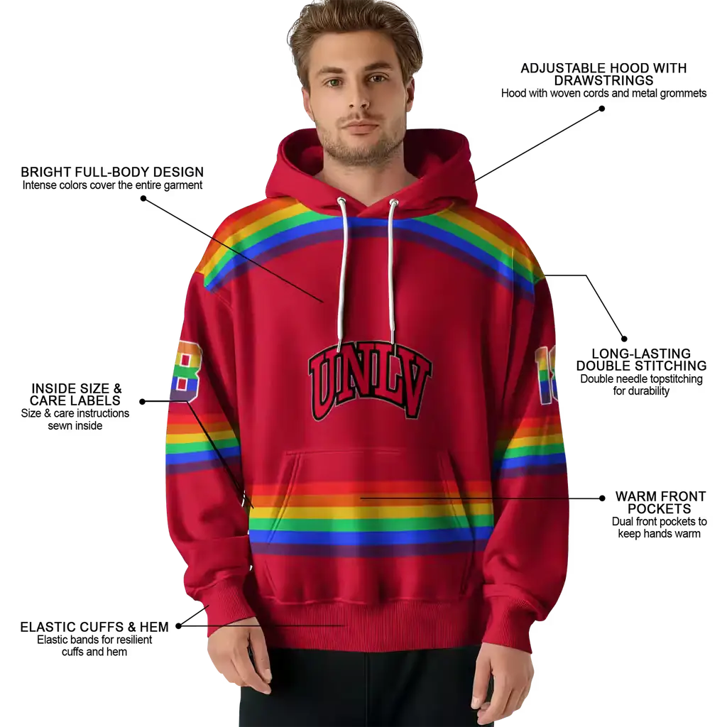 customized unlv rebels rainbow stripes red hoodie latest model customized unlv rebels rainbow stripes red hoodie latest model