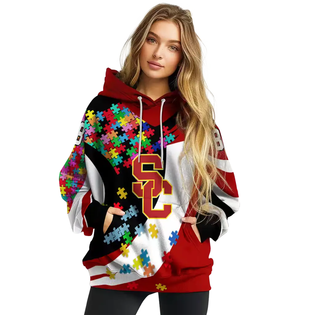 customized usc trojans puzzle pieces red hoodie high quality customized usc trojans puzzle pieces red hoodie high quality