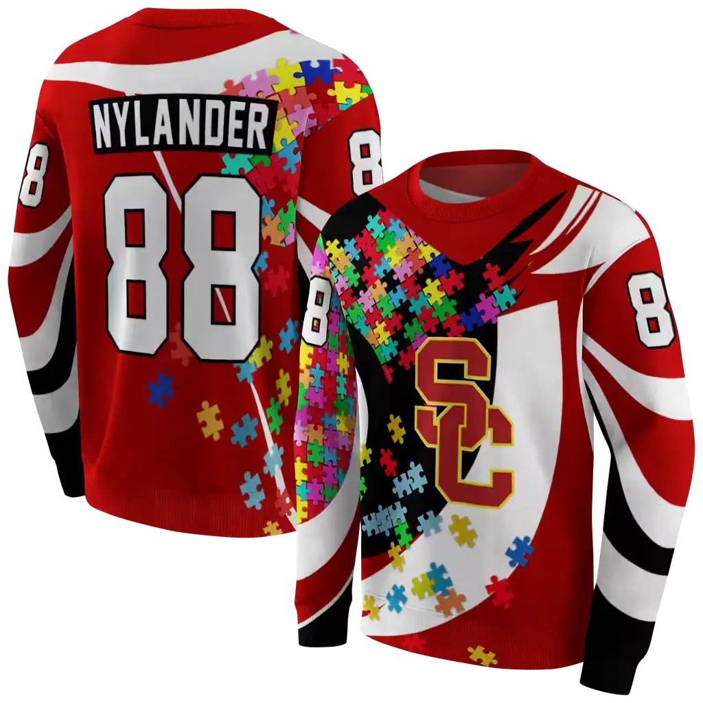 customized usc trojans puzzle pieces red hoodie premium grade customized usc trojans puzzle pieces red hoodie premium grade