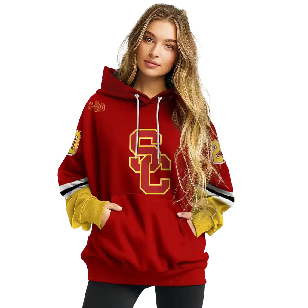 customized usc trojans striped sleeves red hoodie high quality customized usc trojans striped sleeves red hoodie high quality