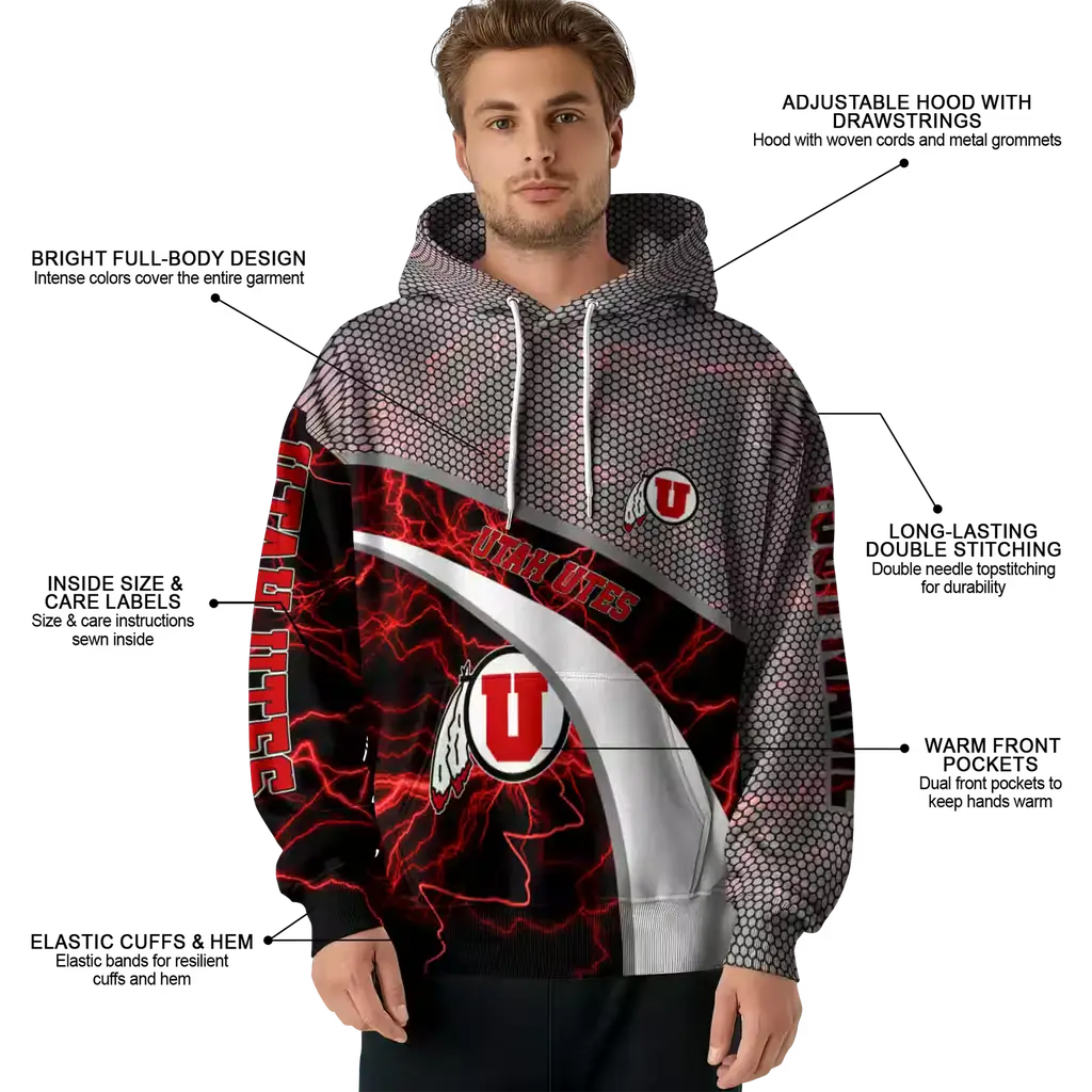 customized utah utes hexagonal mesh red black gray hoodie latest model customized utah utes hexagonal mesh red black gray hoodie latest model
