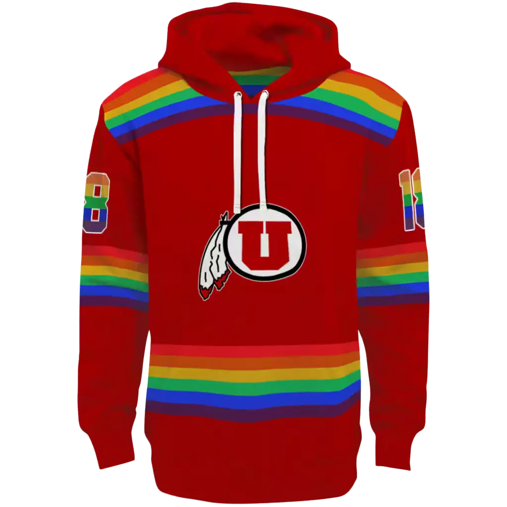 customized utah utes rainbow stripes red hoodie best selling customized utah utes rainbow stripes red hoodie best selling