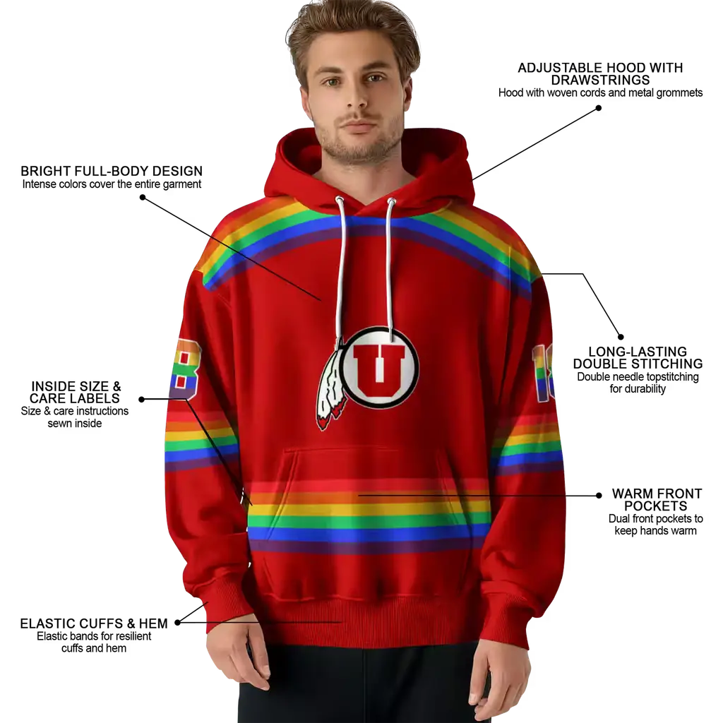 customized utah utes rainbow stripes red hoodie latest model customized utah utes rainbow stripes red hoodie latest model