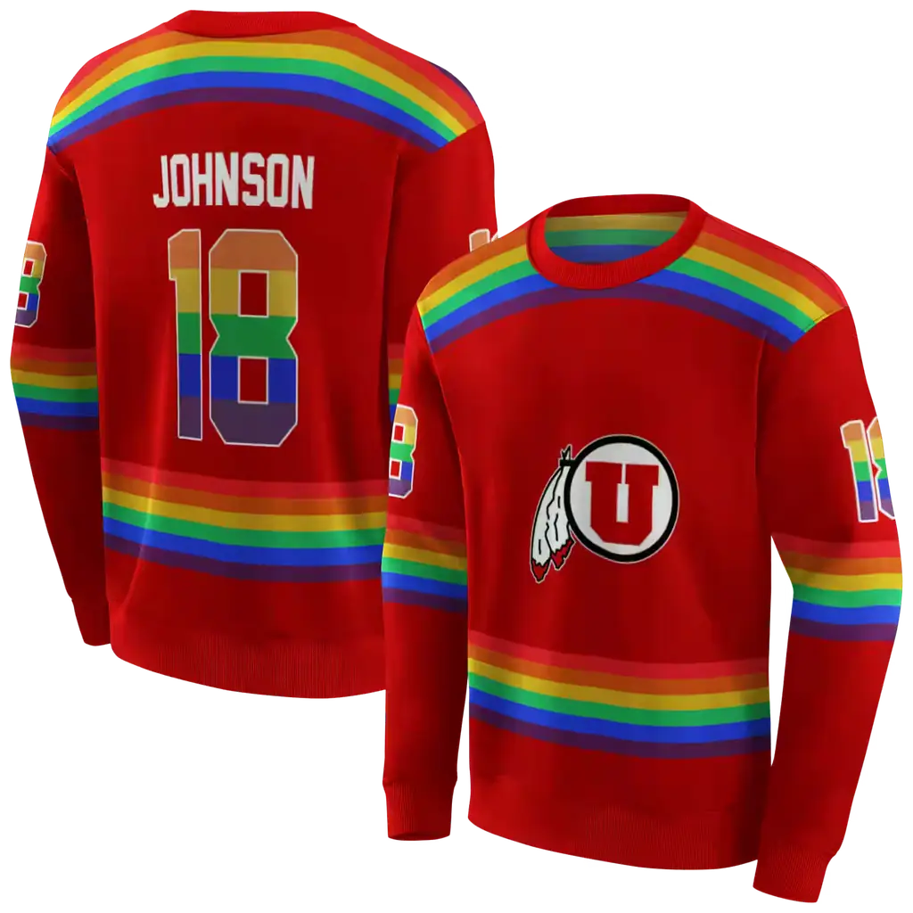 customized utah utes rainbow stripes red hoodie premium grade customized utah utes rainbow stripes red hoodie premium grade