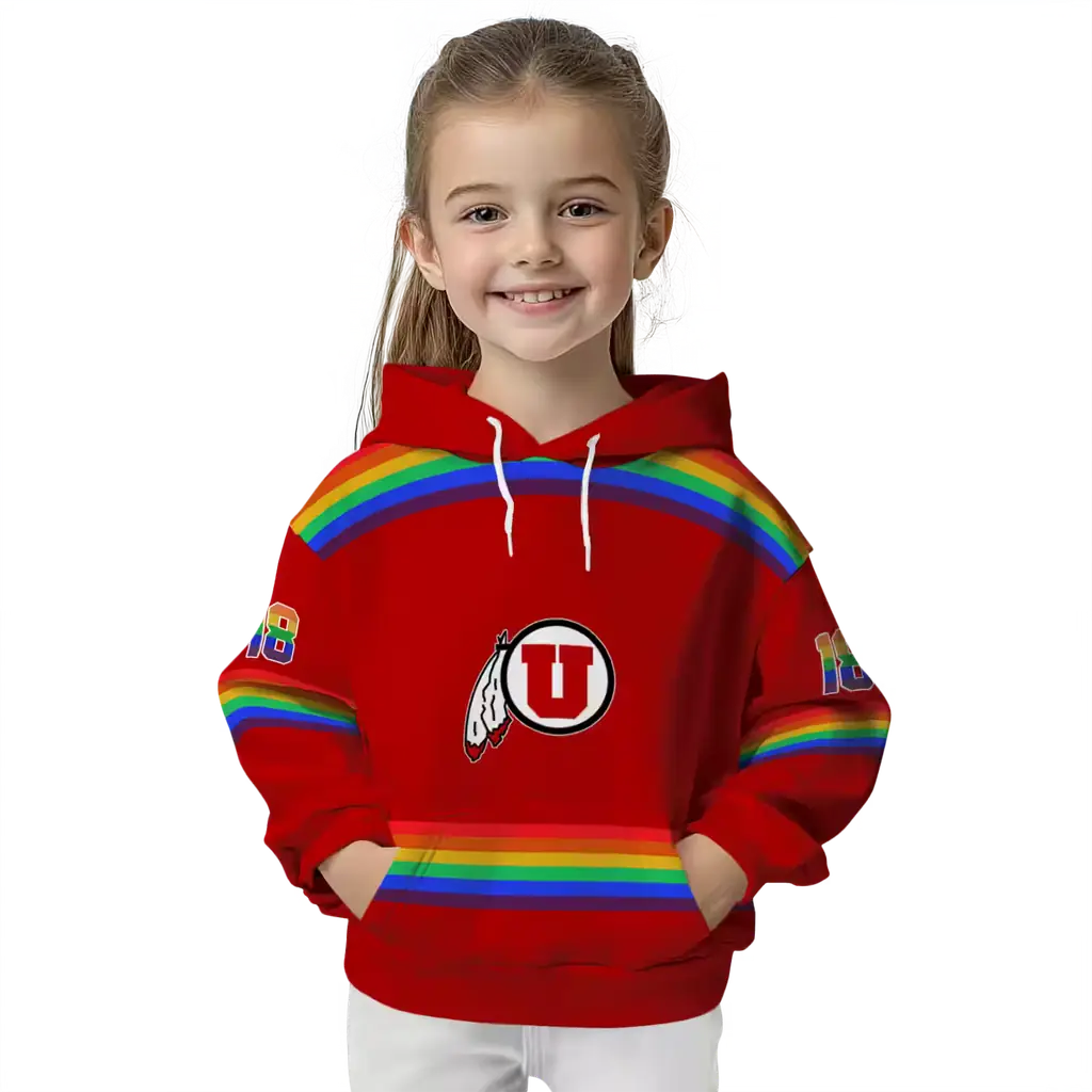 customized utah utes rainbow stripes red hoodie top rated customized utah utes rainbow stripes red hoodie top rated