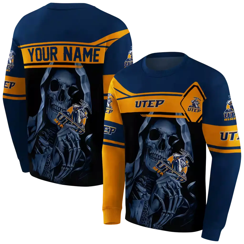 customized utep miners grim reaper blue black hoodie premium grade customized utep miners grim reaper blue black hoodie premium grade