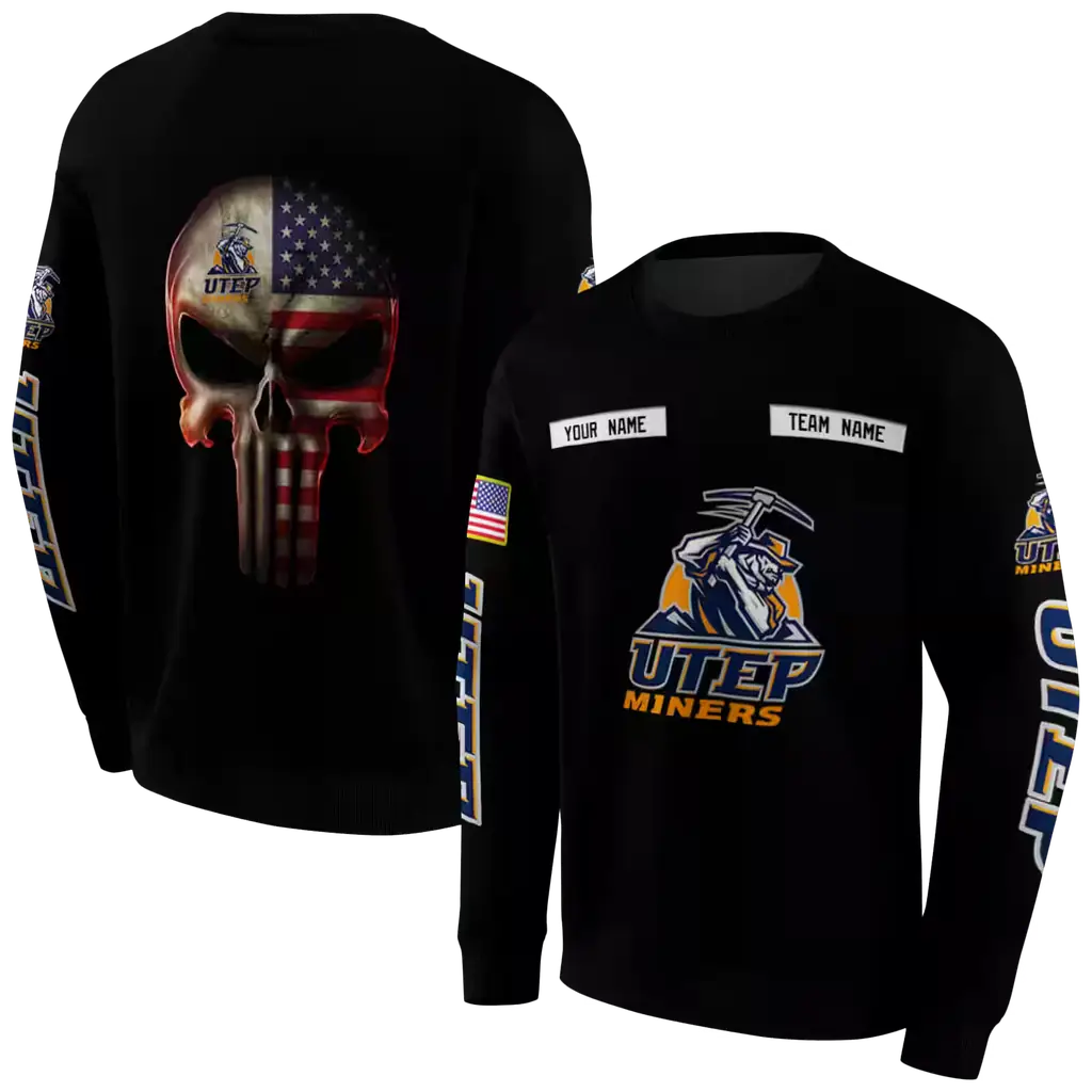 customized utep miners punisher skull black hoodie premium grade customized utep miners punisher skull black hoodie premium grade
