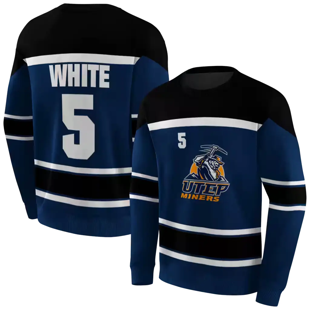 customized utep miners striped pattern blue hoodie premium grade customized utep miners striped pattern blue hoodie premium grade