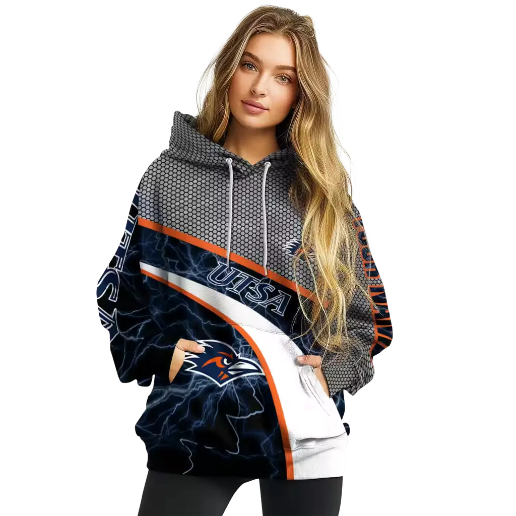 customized utsa roadrunners hexagonal mesh orange black gray hoodie high quality customized utsa roadrunners hexagonal mesh orange black gray hoodie high quality