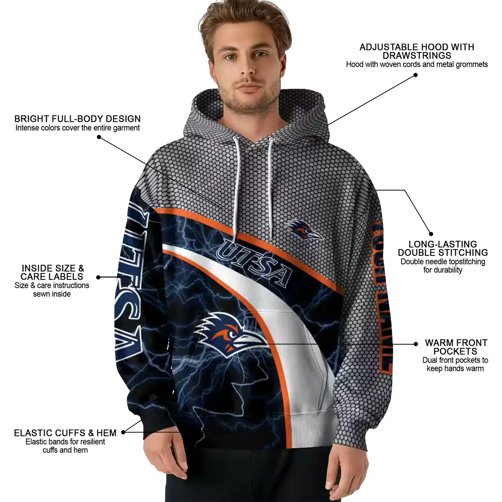 customized utsa roadrunners hexagonal mesh orange black gray hoodie latest model customized utsa roadrunners hexagonal mesh orange black gray hoodie latest model