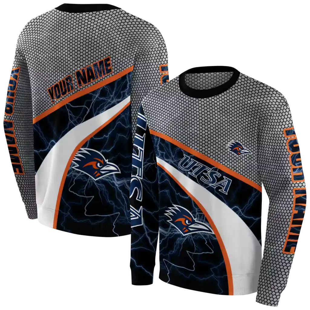 customized utsa roadrunners hexagonal mesh orange black gray hoodie premium grade customized utsa roadrunners hexagonal mesh orange black gray hoodie premium grade