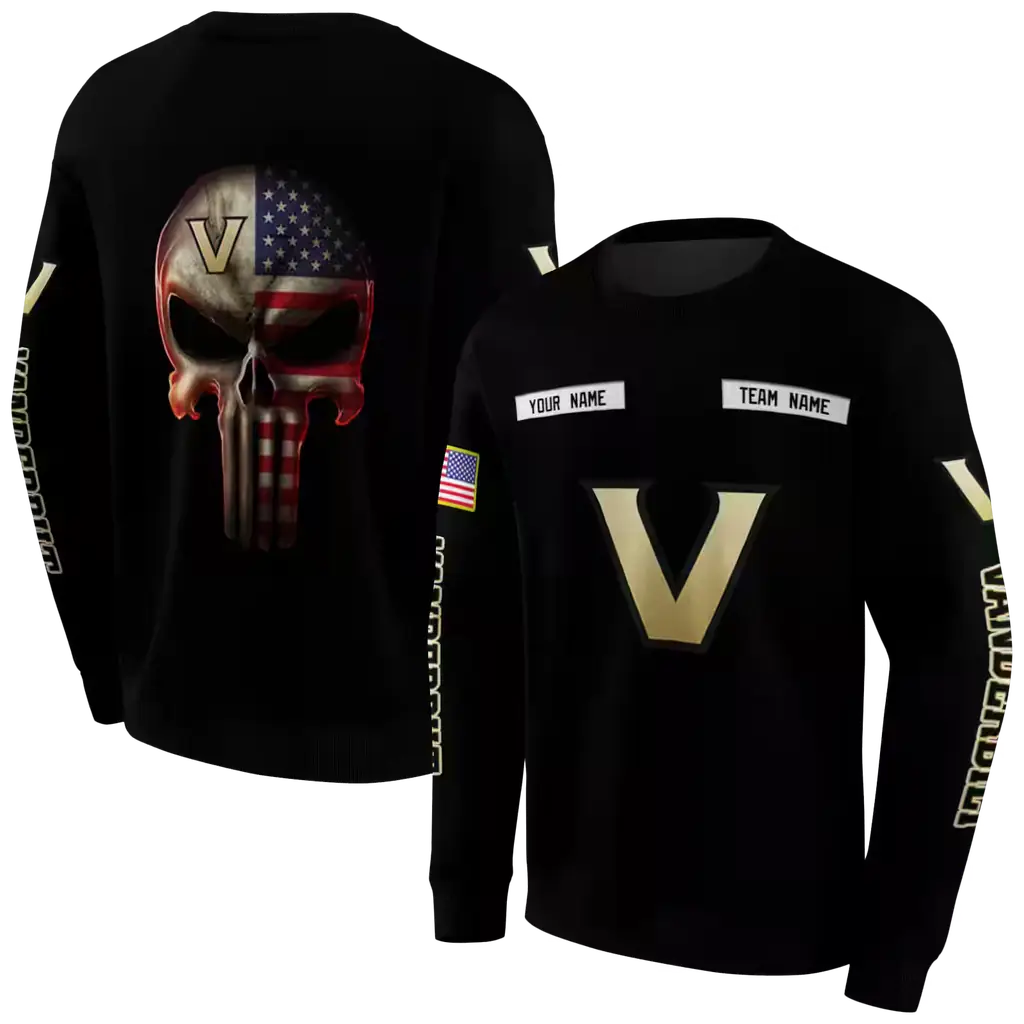 customized vanderbilt commodores punisher skull black hoodie premium grade customized vanderbilt commodores punisher skull black hoodie premium grade