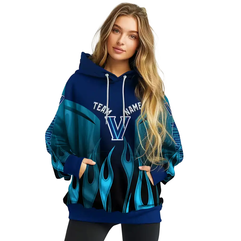 customized villanova wildcats flame design navy hoodie high quality customized villanova wildcats flame design navy hoodie high quality