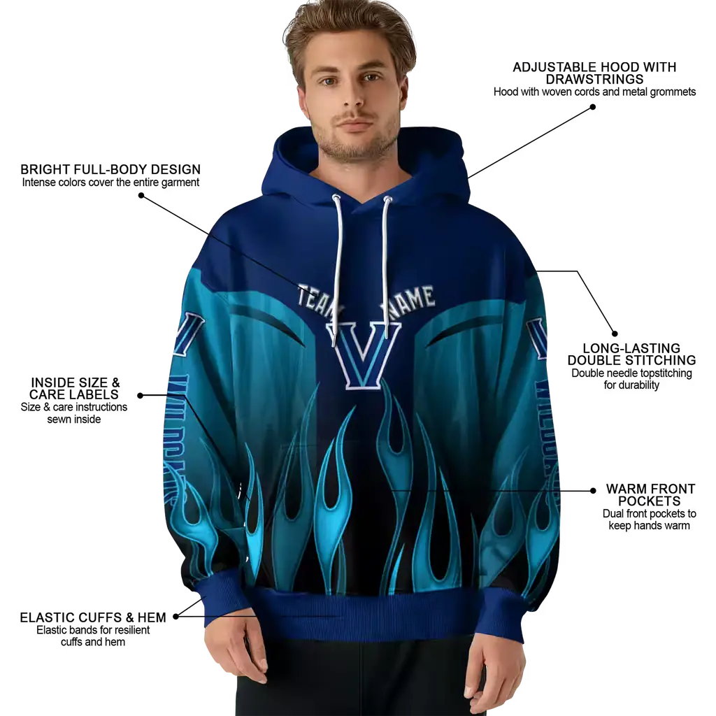customized villanova wildcats flame design navy hoodie latest model customized villanova wildcats flame design navy hoodie latest model
