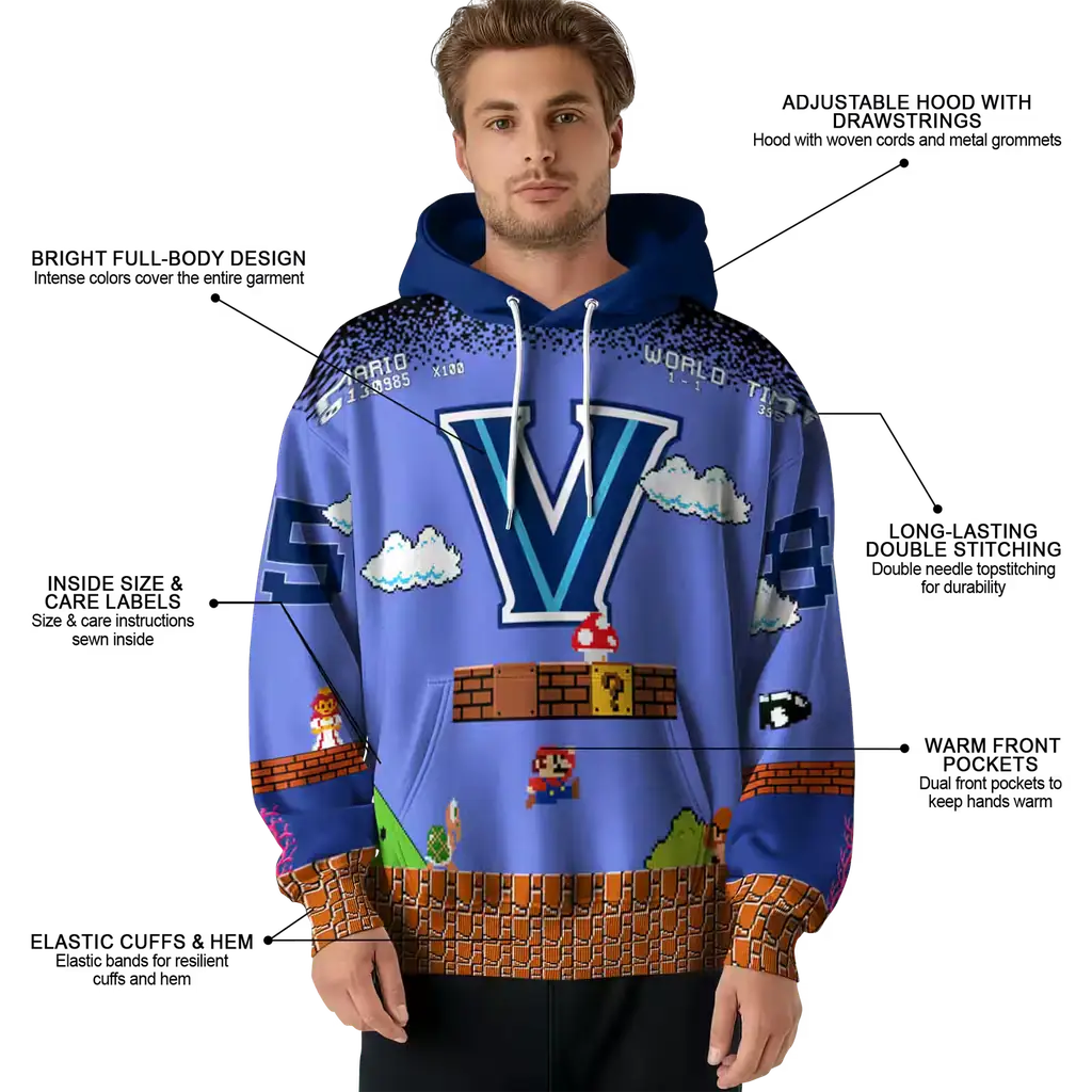 customized villanova wildcats mario blue black hoodie latest model customized villanova wildcats mario blue black hoodie latest model