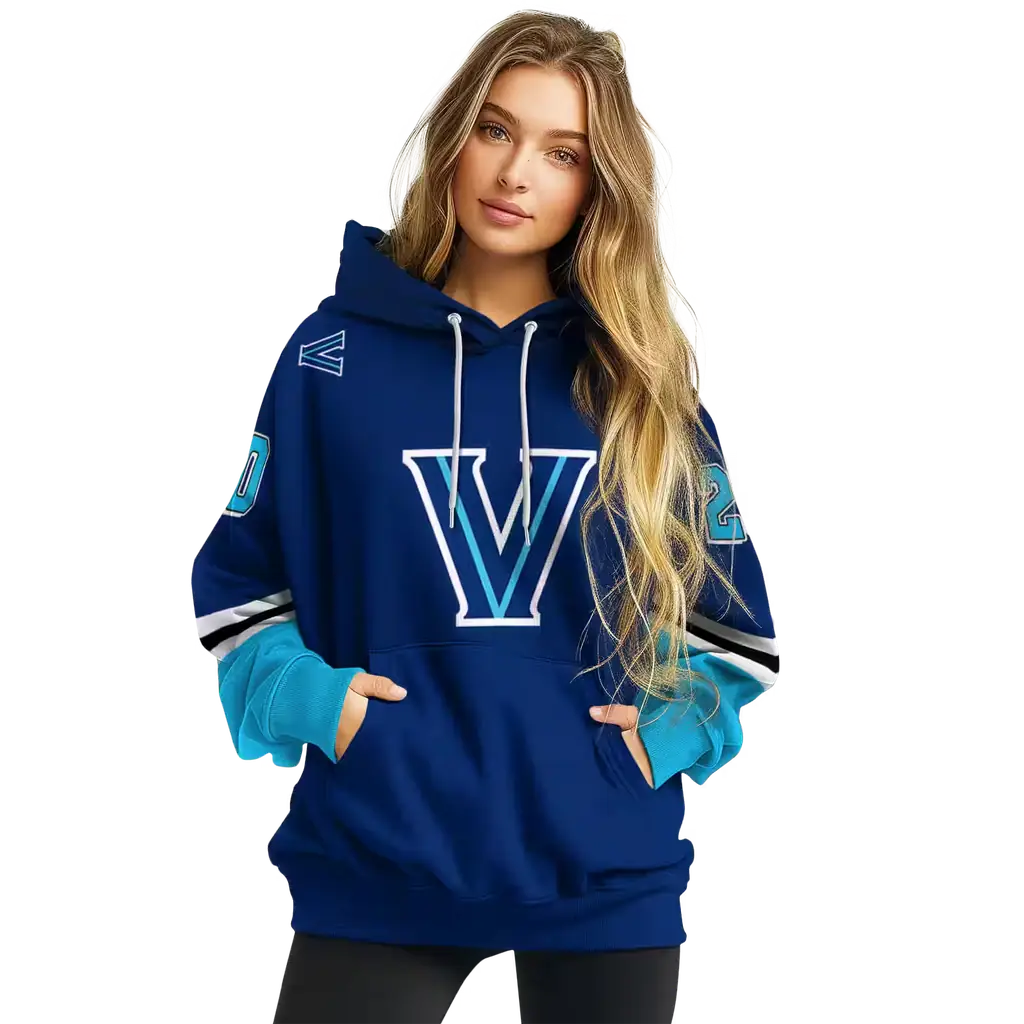 customized villanova wildcats striped sleeves navy hoodie high quality customized villanova wildcats striped sleeves navy hoodie high quality