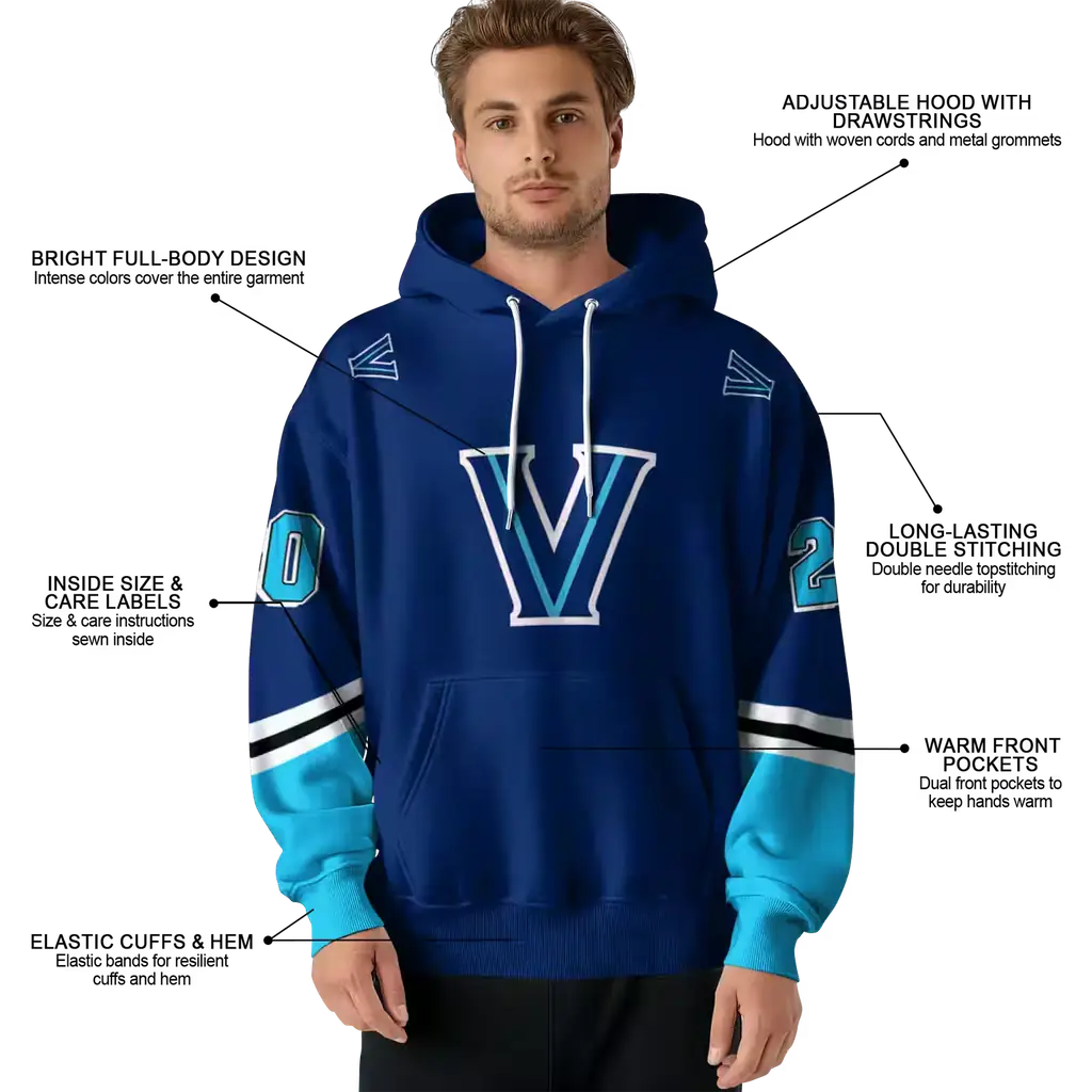 customized villanova wildcats striped sleeves navy hoodie latest model customized villanova wildcats striped sleeves navy hoodie latest model