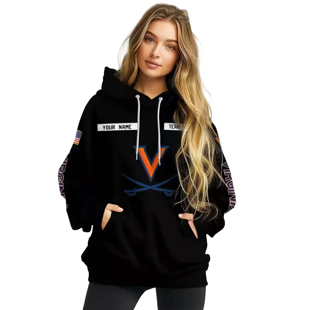 customized virginia cavaliers punisher skull black hoodie high quality customized virginia cavaliers punisher skull black hoodie high quality