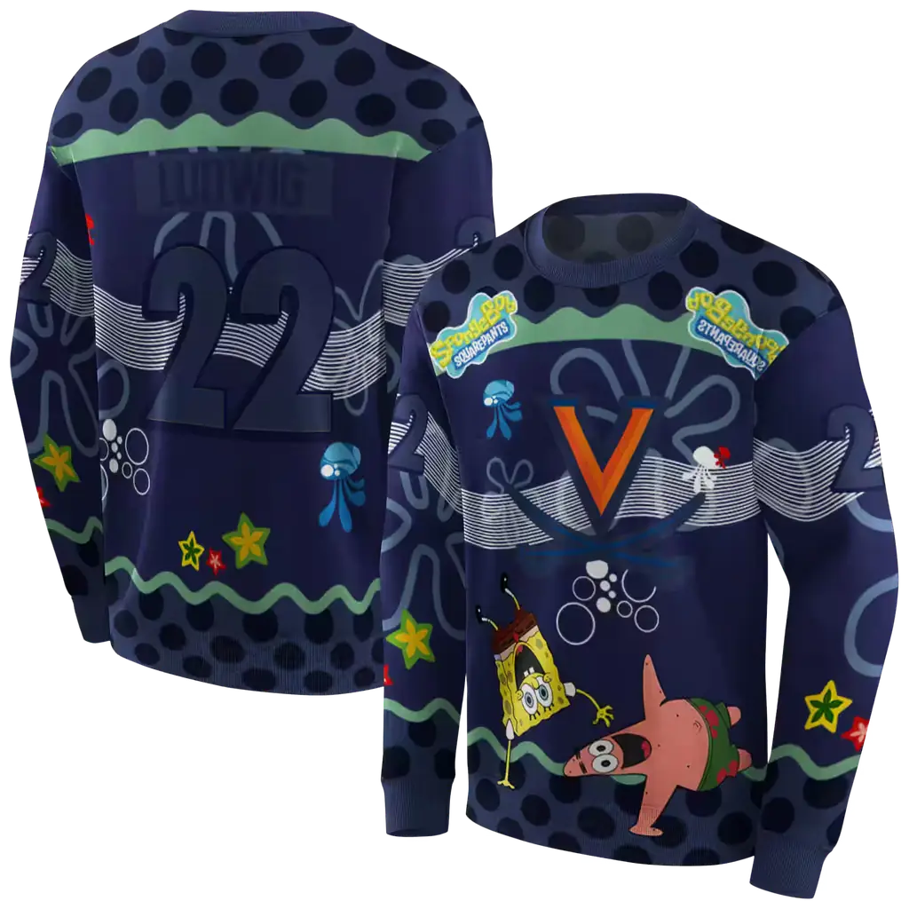 customized virginia cavaliers spongebob patrick star blue navy hoodie premium grade customized virginia cavaliers spongebob patrick star blue navy hoodie premium grade