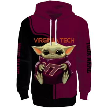 customized virginia tech hokies baby yoda maroon black hoodie best selling