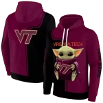 customized virginia tech hokies baby yoda maroon black hoodie best selling