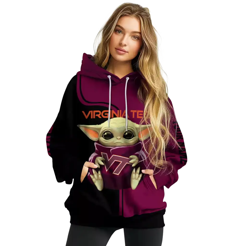 customized virginia tech hokies baby yoda maroon black hoodie high quality customized virginia tech hokies baby yoda maroon black hoodie high quality