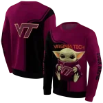 customized virginia tech hokies baby yoda maroon black hoodie best selling