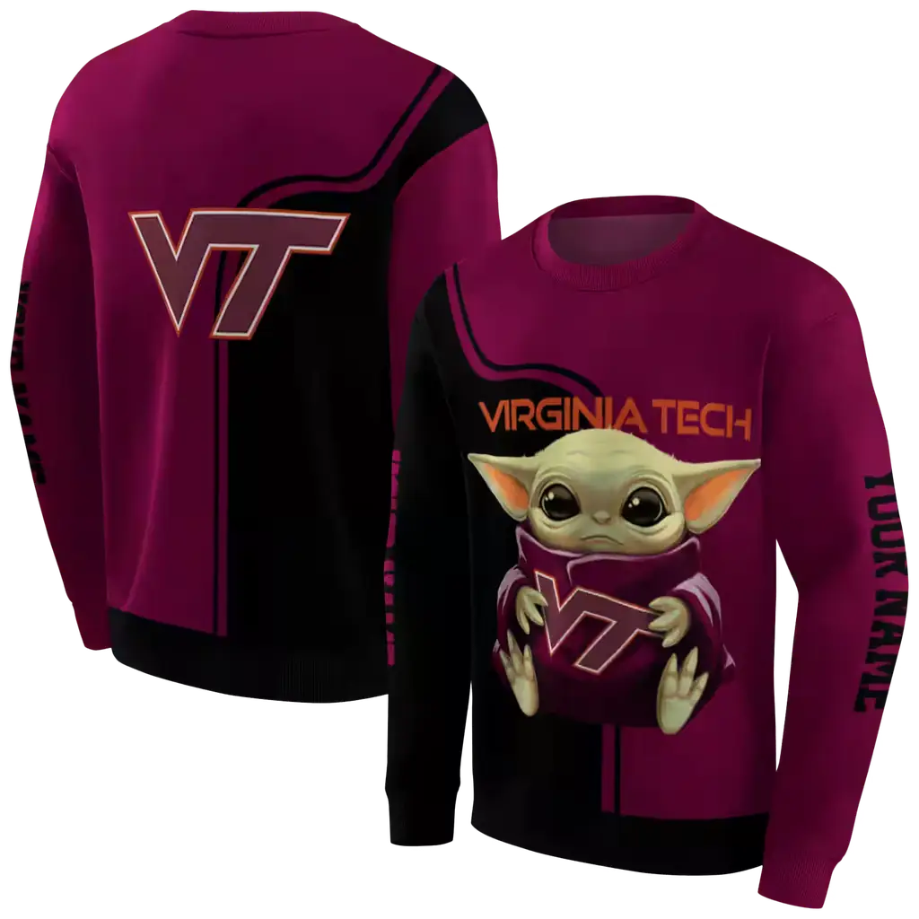 customized virginia tech hokies baby yoda maroon black hoodie premium grade customized virginia tech hokies baby yoda maroon black hoodie premium grade