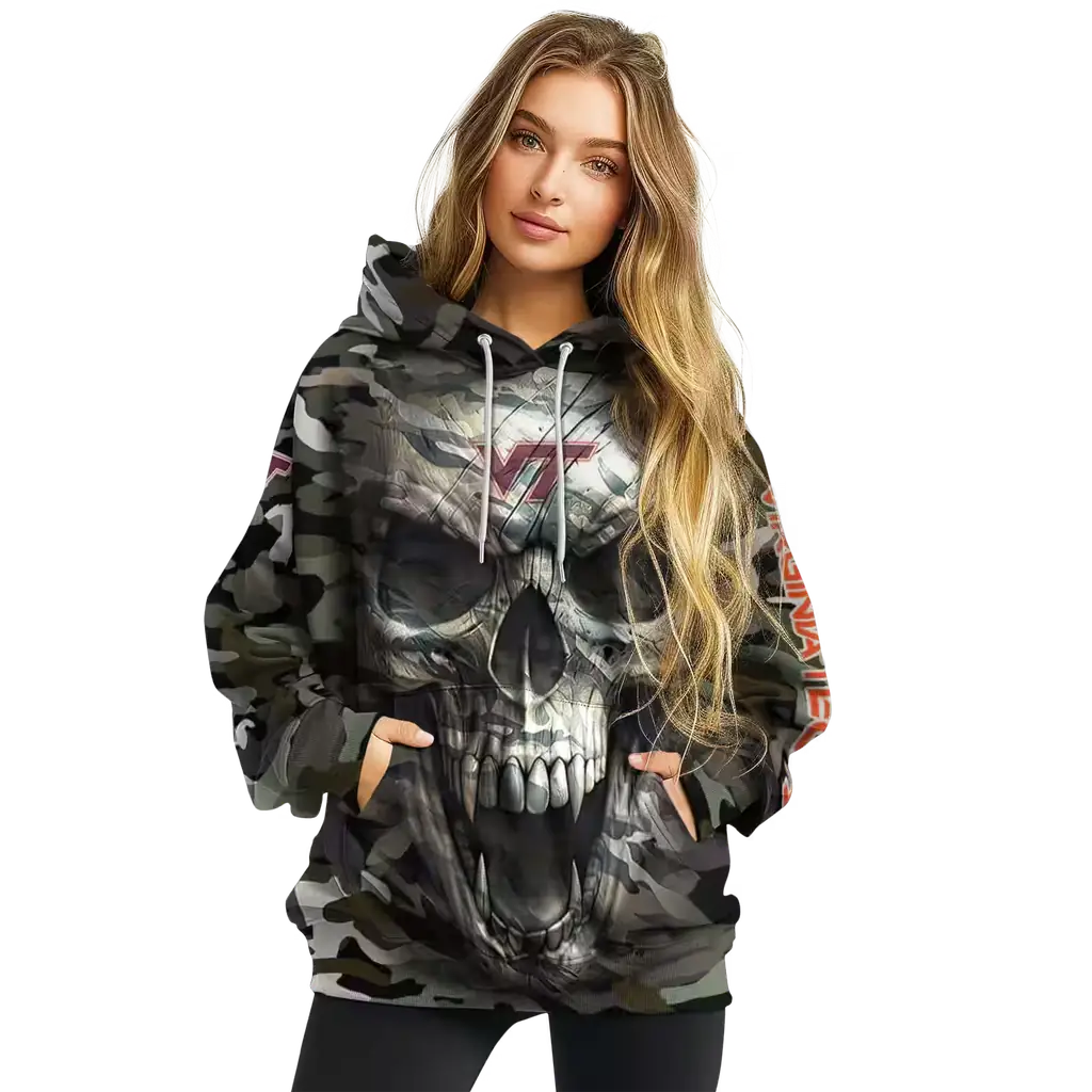 customized virginia tech hokies camo skull hoodie high quality customized virginia tech hokies camo skull hoodie high quality