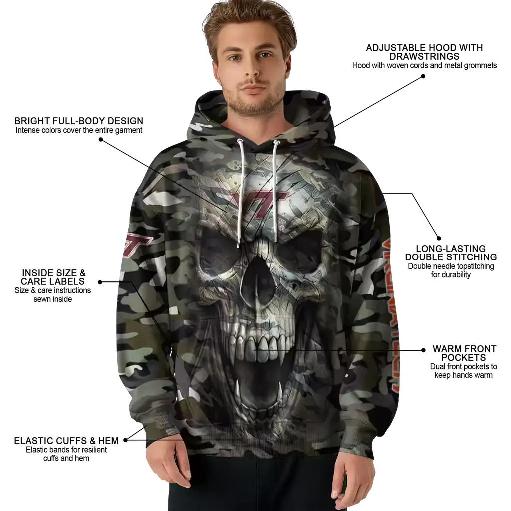 customized virginia tech hokies camo skull hoodie latest model customized virginia tech hokies camo skull hoodie latest model