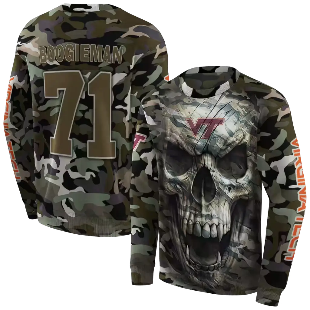 customized virginia tech hokies camo skull hoodie premium grade customized virginia tech hokies camo skull hoodie premium grade