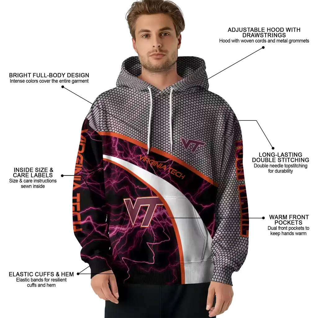 customized virginia tech hokies hexagonal mesh maroon black gray hoodie latest model customized virginia tech hokies hexagonal mesh maroon black gray hoodie latest model