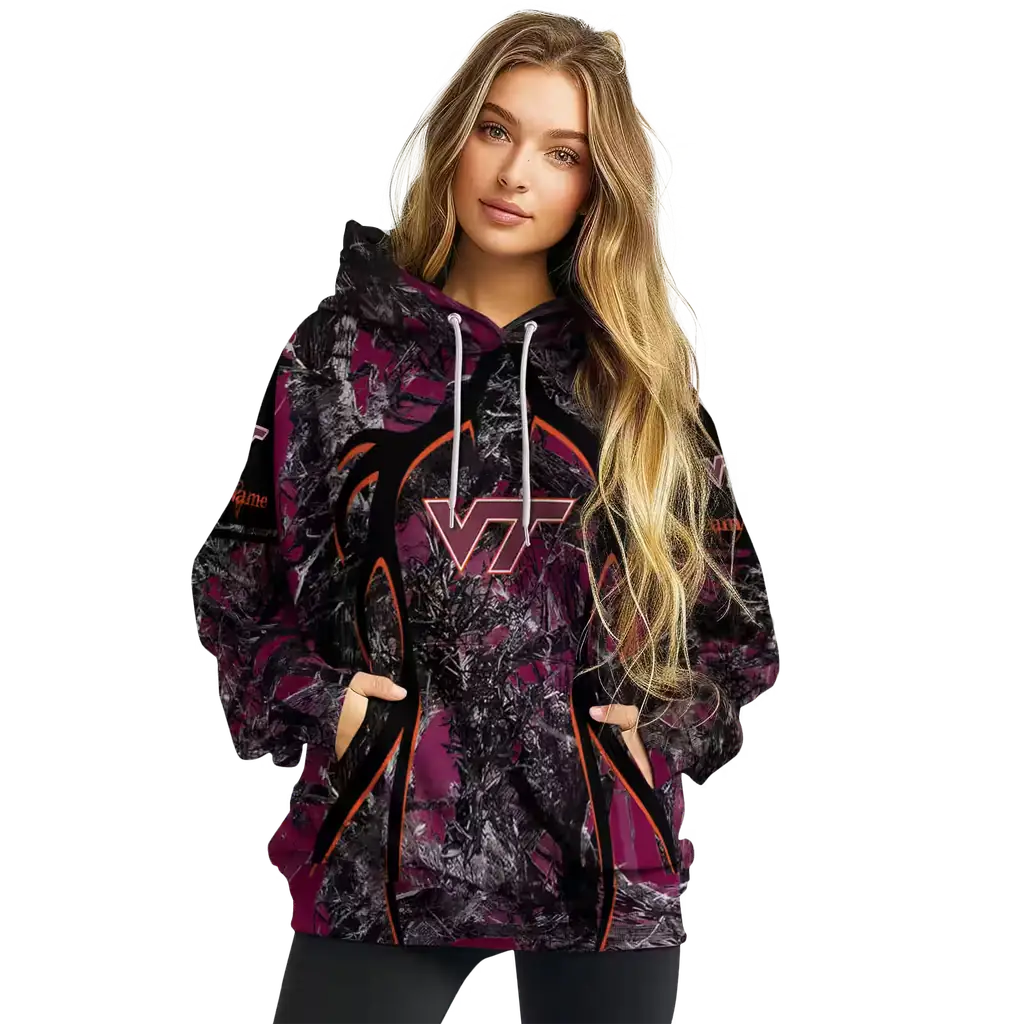 customized virginia tech hokies hunting theme maroon black hoodie high quality customized virginia tech hokies hunting theme maroon black hoodie high quality